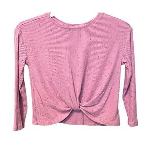 OLD NAVY LONG SLV CREW PULL-OVER TIE HEM TOP, GIRLS, L (10-12), PINK W/SPECKLES